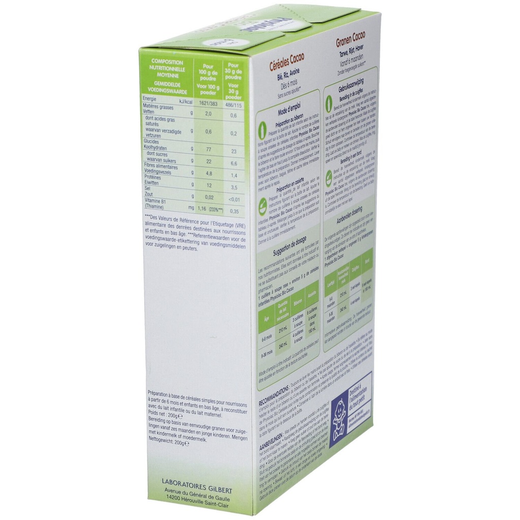 PHYSIOLAC BIO CEREALES CACAO dès 6 mois