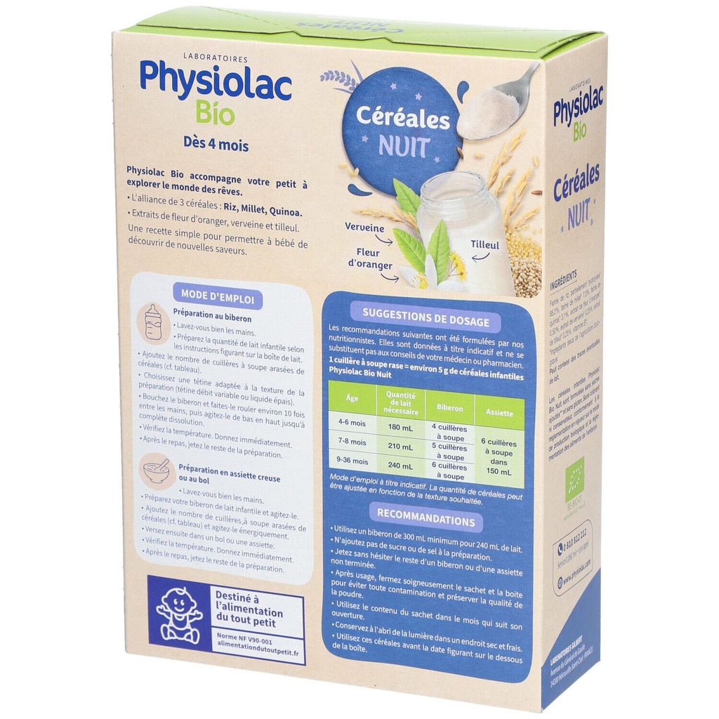 PHYSIOLAC bio céréales nuit dès 4 mois