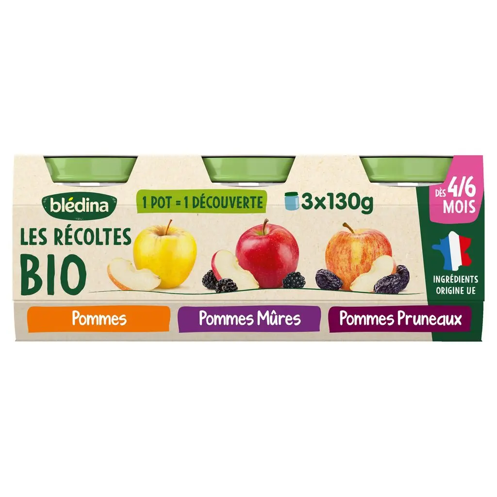 [HB-0000031] BLEDINA-  les récoltes bio pommes pommes mûres pommes pruneaux