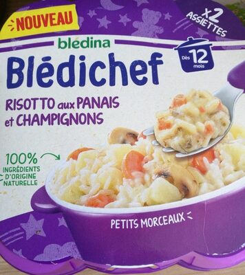 [HB-0000073] BLEDINA- Blédichef - Repas 12 Mois - Plats  - Risotto aux Panais et Champignons - Petits Morceaux - 100% Ingrédients d'Origine Naturelle - Dès 12 Mois - 2 Assiettes de 230g
