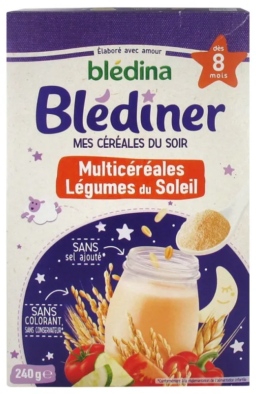 [HB-0000081] BLEDINA- Blédîner - Céréales du Soir  - Multicéréales Légumes du Soleil - Dès 8 mois - lot de 12 boites