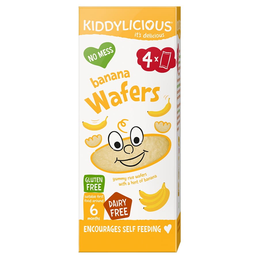 [HB-0000243] Kiddylicious Wafers Banane I Dès 6 Mois I Sans Gluten & Sans Lait I 8 Packs de 16g (4 Sachets de 4g) | 128g