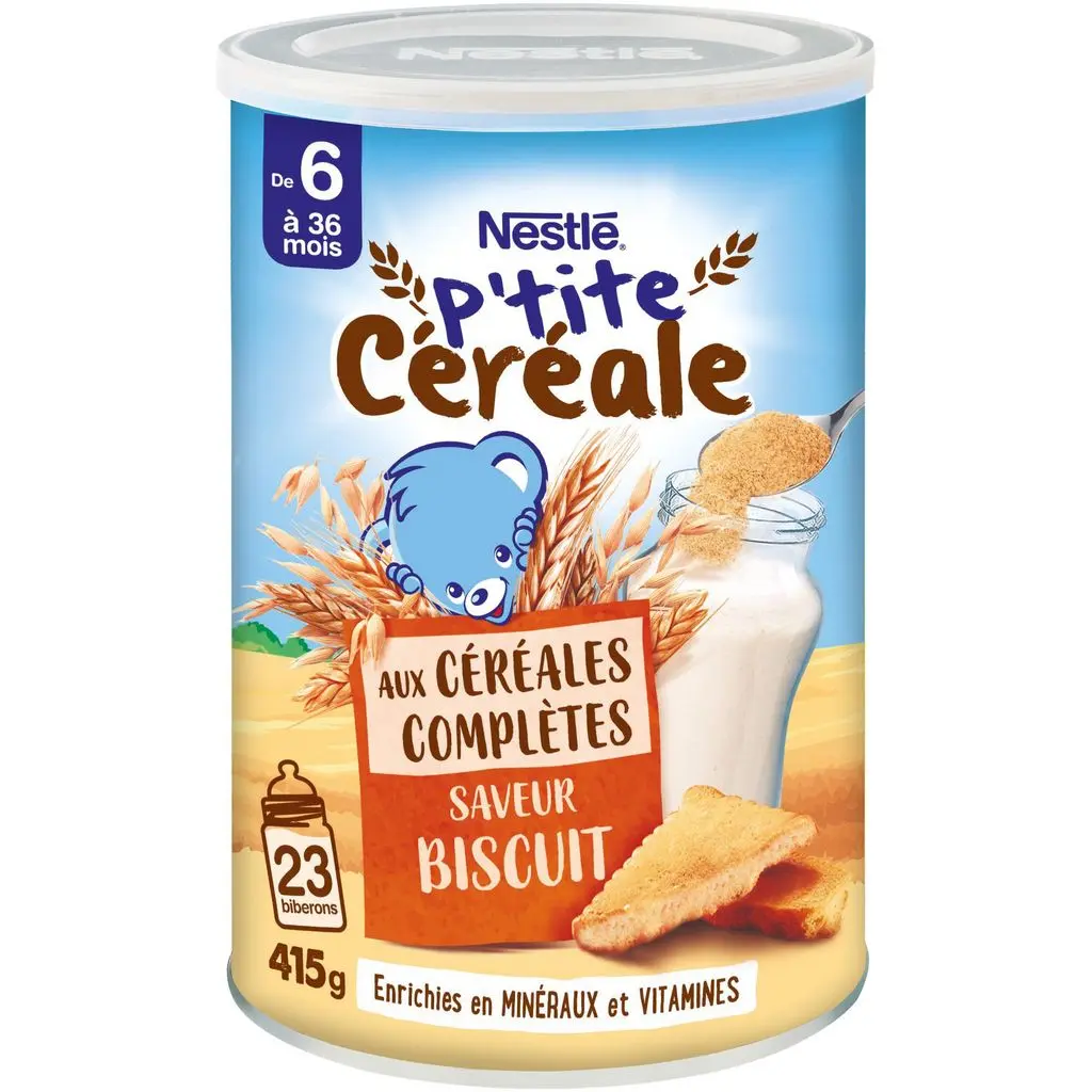 [HB-0000331] NESTLE- P'tite Céréale aux céréales complètes Biscuit - dès 6 mois - Boîte de 415g
