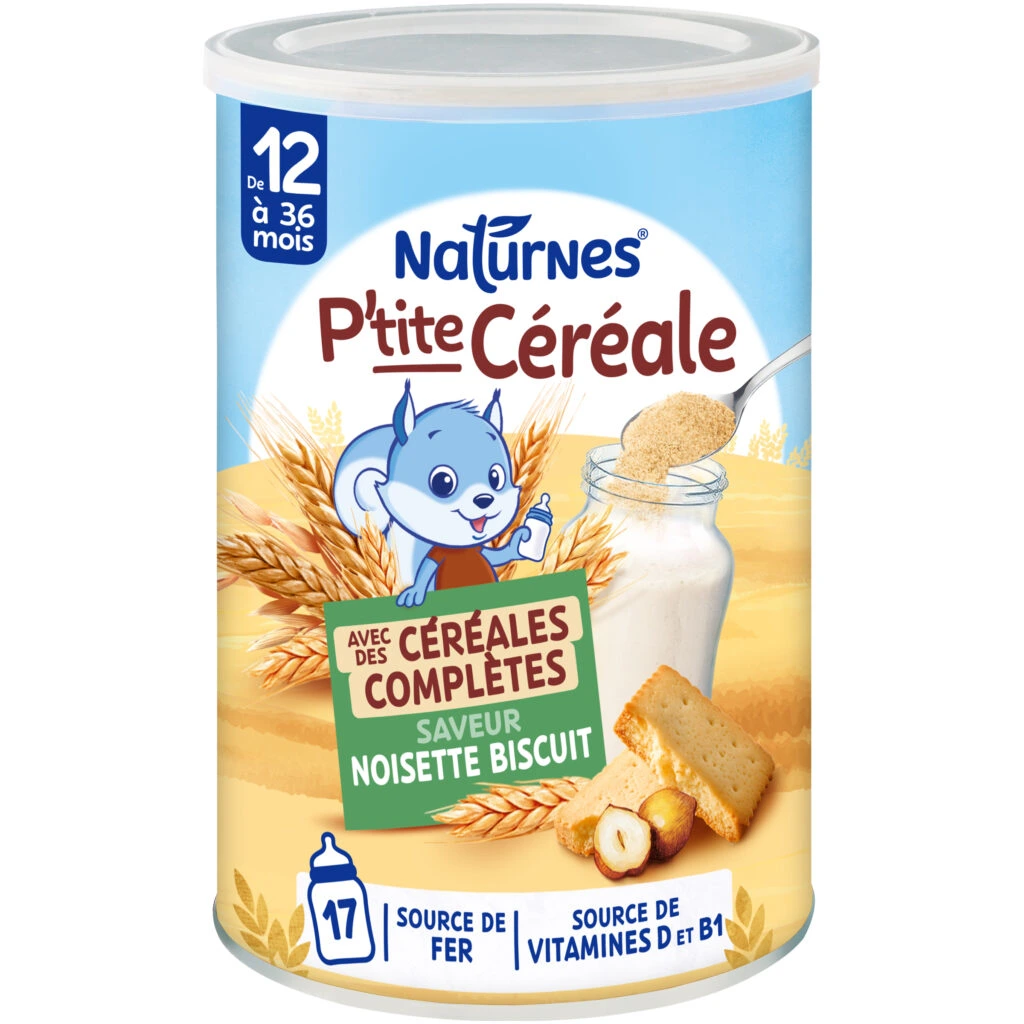 NESTLE- P'tite Céréale aux céréales complètes Noisette Biscuit - dès 12 mois - Boîte de 415g