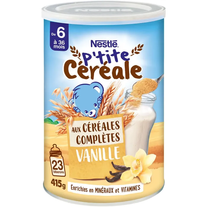 NESTLE- P'tite Céréale aux céréales complètes Vanille - dès 6 mois - Boîte de 415g
