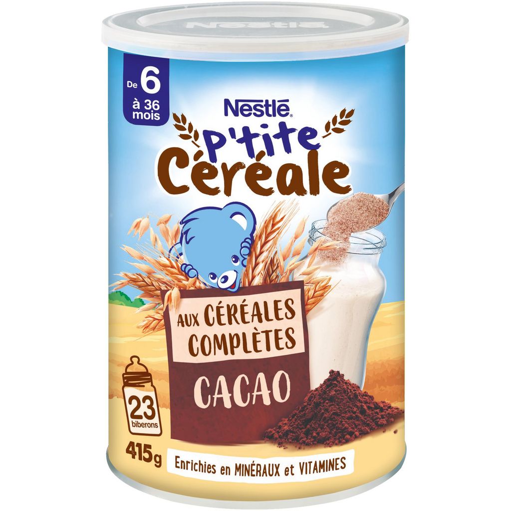 [HB-0000334] NESTLE- P'tite Céréale aux céréales complètes cacao- dès 6 mois - Boîte de 415g
