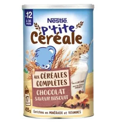 [HB-0000335] NESTLE-  P'tite Céréale aux céréales complètes chocolat saveur biscuit- dès 12 mois - Boîte de 415g