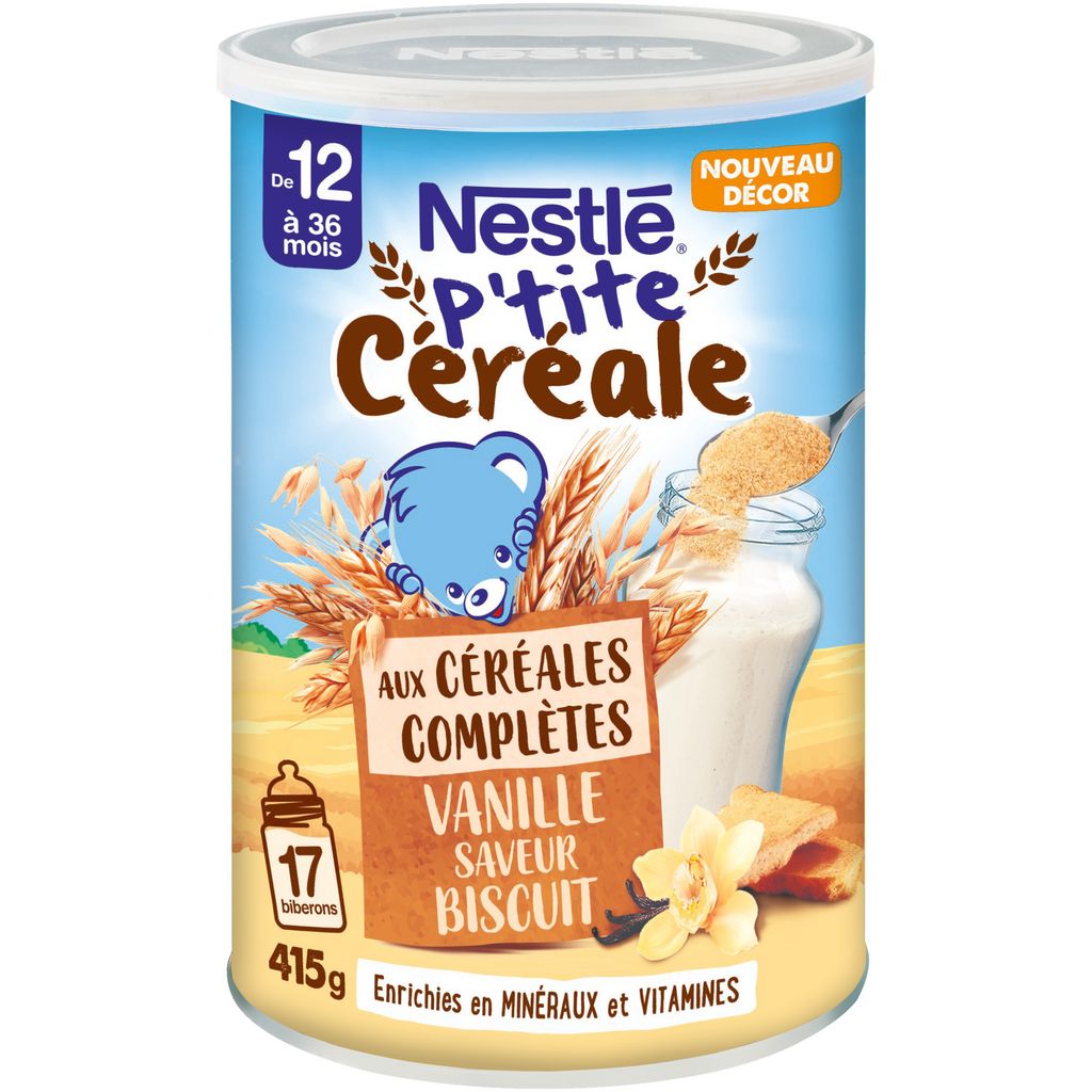 [HB-0000336] NESTLE-  P'tite Céréale aux céréales complètes vanille biscuit - dès 12 mois - Boîte de 415g