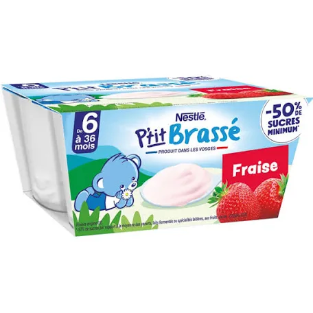 NESTLE-  P'tit Brassé Fraise - Laitage dès 6 mois - 4 x 100g