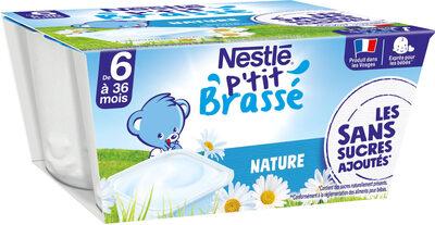 NESTLE-  P'tit Brassé Laitage Nature sans sucres ajoutés - dès 6 mois - 4 x 90g