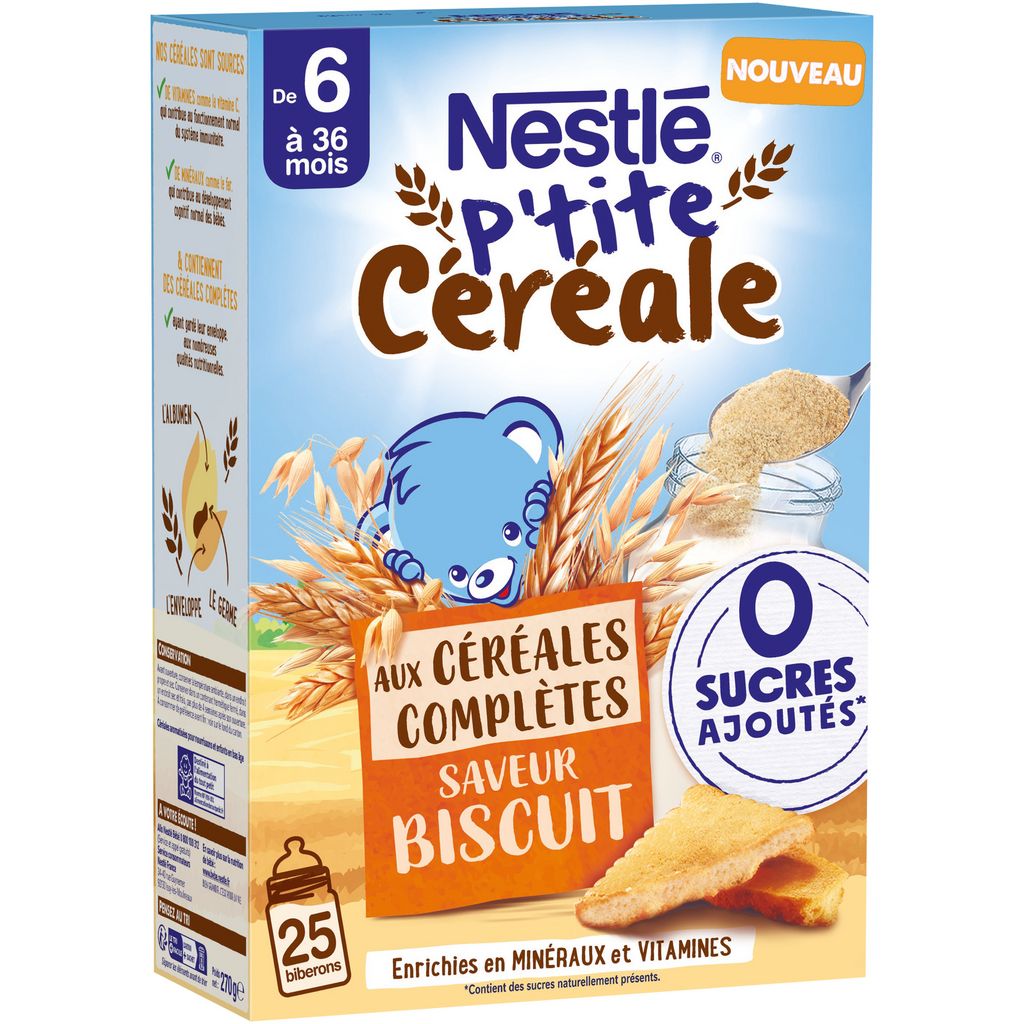 NESTLE-  p'tite céréale aux céréales complètes saveur biscuit 0 sucres ajoutés