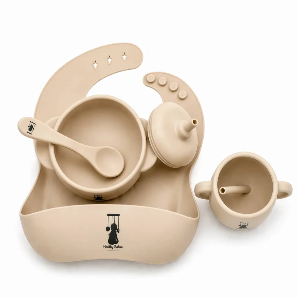 [HB-0000574] Set repas bébé silicone – Beige – Healthy Babies