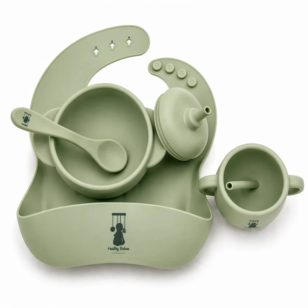 [HB-0000553] Set repas bébé silicone – vert – Healthy Babies