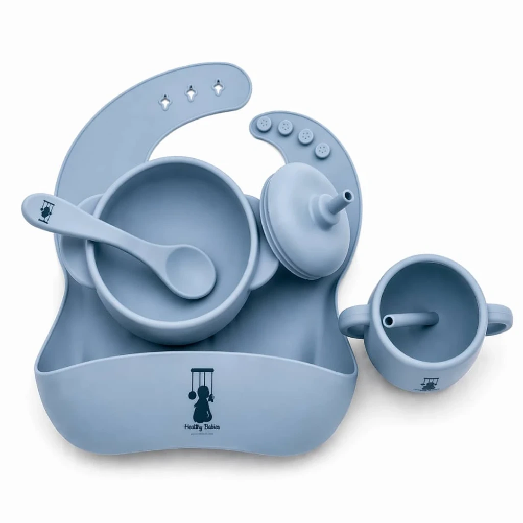 [HB-0000575] Set repas bébé silicone – Bleu – Healthy Babies