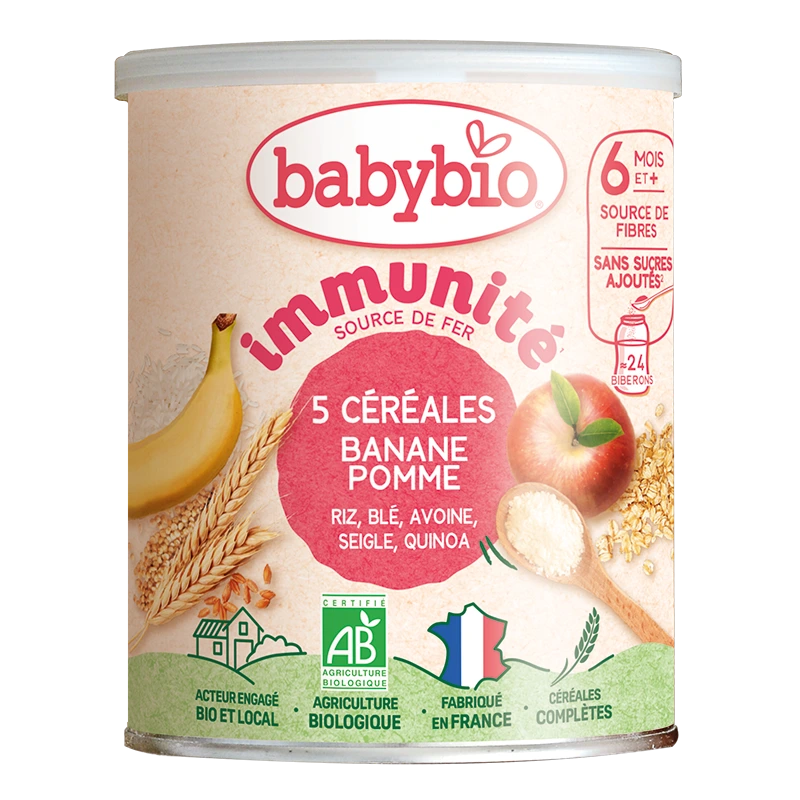 BABYBIO 5 CEREALES BANANE POMMES 220G
